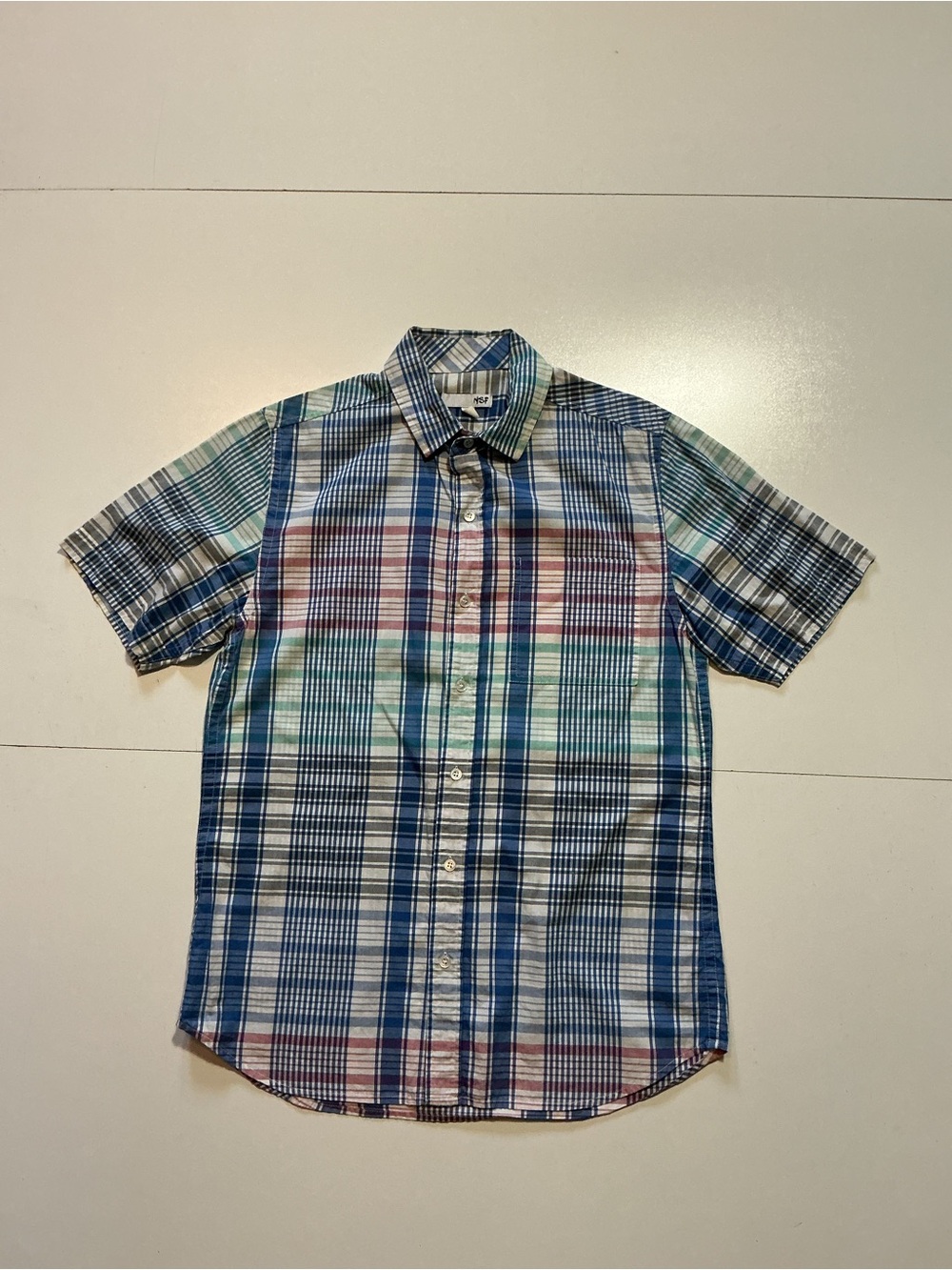 NSF Multicolored Plaid 100% Cotton Short Sleeve Men's Button Shirt